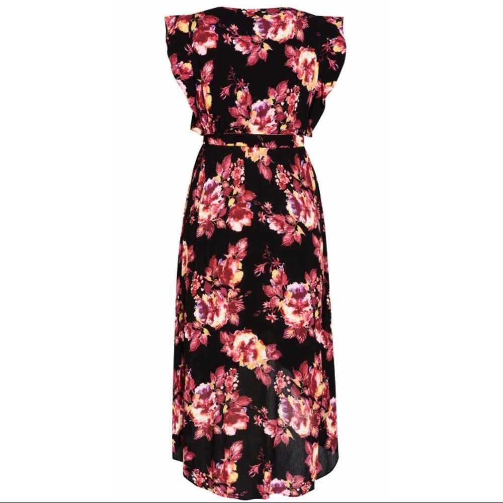 City Chic • 20/L • Monet Floral Print Faux Wrap Maxi Dress High Low - Picture 6 of 9